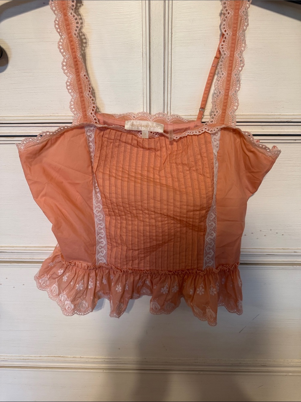 LoveShackFancy Coral Lace-Trim Peplum Cami ( corset).